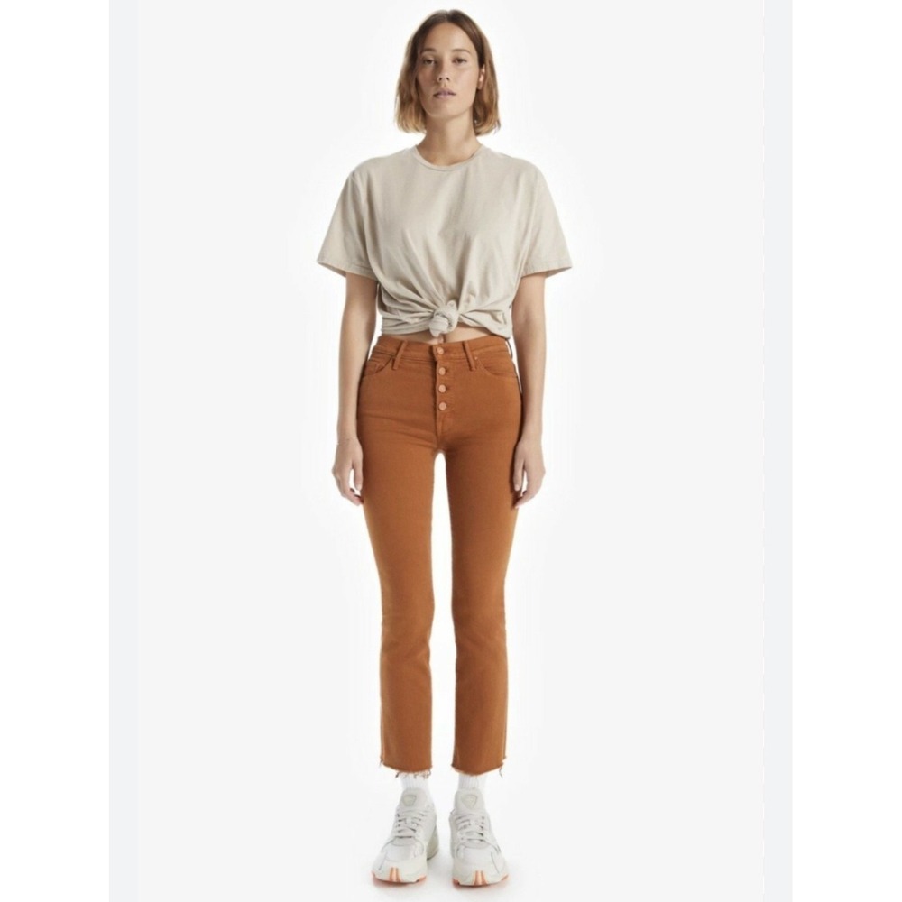 Mother Pixie Insider Ankle Fray Jeans Womens‎ 24 Brown High Rise Denim Stretch